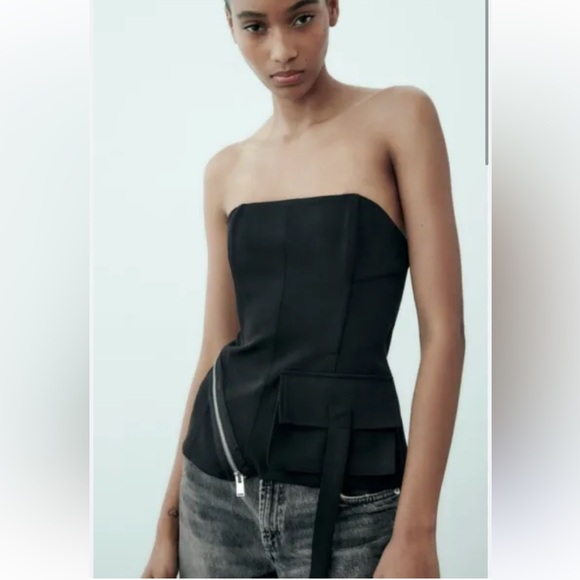 ZARA STRAPLESS ZIPPER BUSTIER TOP - Picture 1 of 12